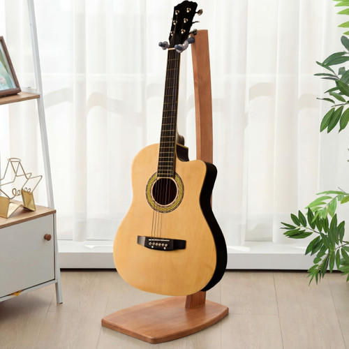 Wenqik Wood Electric Guitar Stand Solid Wooden Acoustic Handmade Guitar Holder Floor for Home Living Room Decoration(Wood Color,38 Inch)