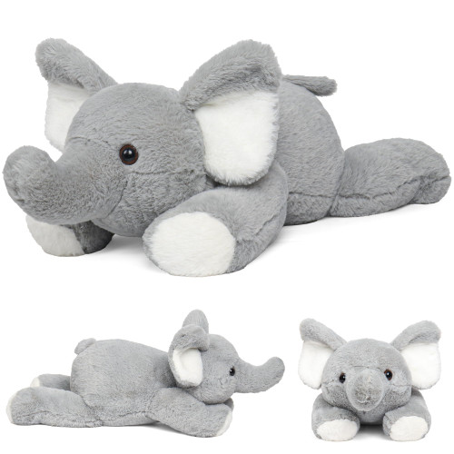JellyMallow 5lbs 24 in Elephant Weighted Stuffed Animals, Weighted Stuffed Animal Plushies Gifts for Kids and Adults(Grey)