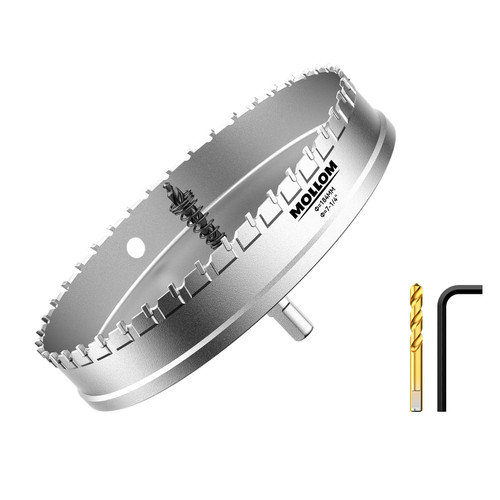Mollom (7-1/4''|184mm) Heavy Duty Carbide Hole Saw with 2 Pilot Drill Bits, Hole Cutter cuts Stainless Steel, mild Steel, Iron, Copper, Brass, Plastic