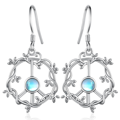 Peace Sign Earrings 925 Sterling Silver Peace Hippie Earrings Moonstone Peace Sign Earrings for Women Peace Sign Earrings 925 Sterling Silver Peace Hippie Earrings Moonstone Peace Sign Earrings for Women