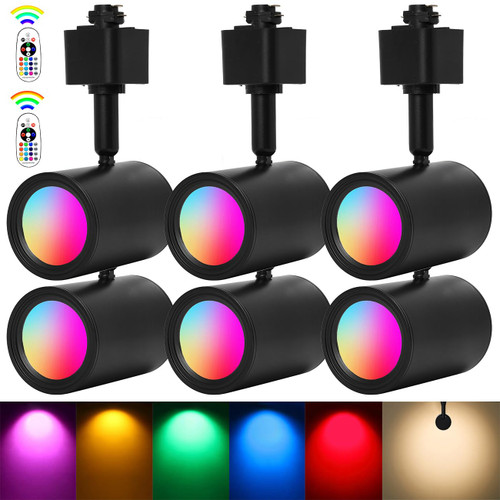 RGB Track Lights with Halo Effect, Remote Control, Multicolor Track Lighting H Type Rail,Black Track Light Heads (Black, RGBW (6Pack))