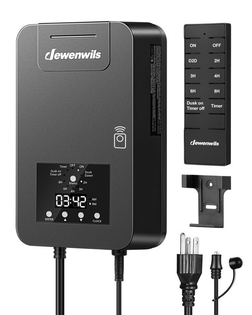 DEWENWILS 300W Low Voltage Landscape Transformer, 120V AC to 15V DC, Outdoor Landscape Lighting Transformer with Remote, Photocell Sensor & Timer, Weatherproof for Garden Spotlights Pathway Lights