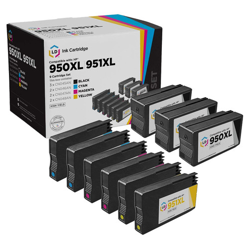 LD Products Compatible Ink Cartridge Replacements for HP 950XL & HP 951XL for Office Jet 251dw 276dw MFP 8100 8600 8610 8615 8616 8620 8625 8630 (3 Black, 2 Cyan, 2 Magenta, 2 Yellow, 9-Set)