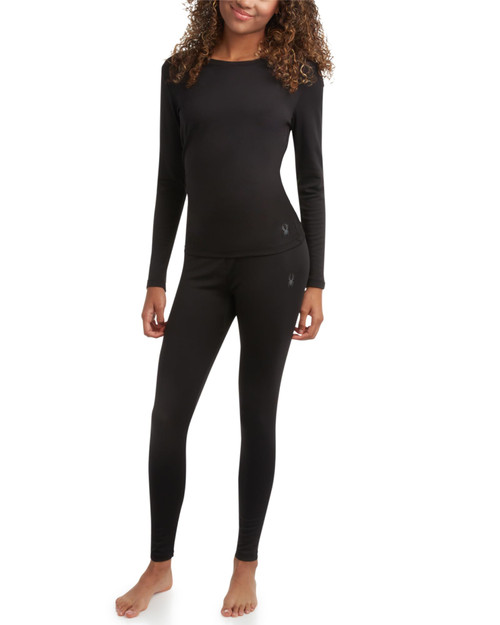 Spyder Womens Thermal Underwear Set - 2 Piece Fleece Lined Moisture Wicking Long Johns for Women Base Layer for Cold Weather, Size Large, Black