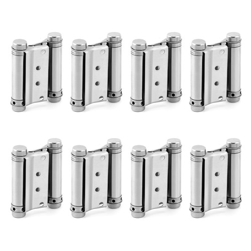 QWORK Heavy Duty Cafe Saloon Bars Door Swing Hinges, 8 Pack 3" Stainless Steel Self Closing Swing Hinges, Double Action Spring Door Hinges