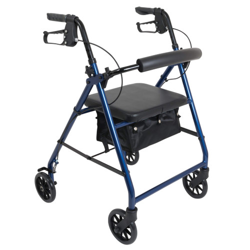 ProBasics Aluminum Rollator Walker with Seat - Rolling Walker with 6-inch Wheels - Foldable - Padded Seat and Backrest, Height Adjustable Handles, 300 Pound Weight Capacity, Blue