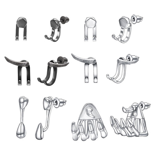 Vissen Black Punk Detachable Earrings Set for Women Men Stainless Steel Dual Stud Earrings Trendy Unique Jewelry