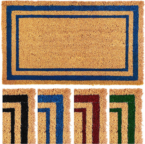 Ecomills Blue Border Coco Coir Doormat, 22" x 36" - Natural Coconut Fiber Welcome Mat for Front Door - Non-Slip, Heavy Duty Outdoor Indoor Entryway - Scrapes Shoes Clean