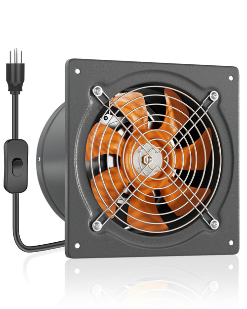 HG Power 10 Inch Exhaust Fan 988 CFM Kitchen Exhaust Fan Wall Mount with Backdraft Damper, Metal Plug In, Extractor Exhaust Ventilation Fan for Attic, Basements, Ceiling, Shop, Greenhouse