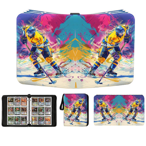 Hockey Card Binder 900 Pockets, Trading Card Binder Sports Card Binder 50 Removable Double Sided Sleeves with Zipper 3-Ring, Hockey Card Holder Baseball Football Soccer Collector Storage Album