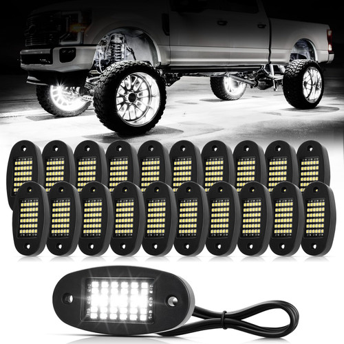 Hovano 20 Pods White Rock Lights 6000K Pure White 36 LEDs SMD Chips Super Bright Neon Underglow Light IP68 Waterproof for Pickup Trucks SUV UTV ATV RZR Car Boats (White) Hovano 20 Pods White Rock Lights 6000K Pure White 36 LEDs SMD Chips Super Bright Neon Underglow Light IP68 Waterproof for Pickup Trucks SUV UTV ATV RZR Car Boats (White)