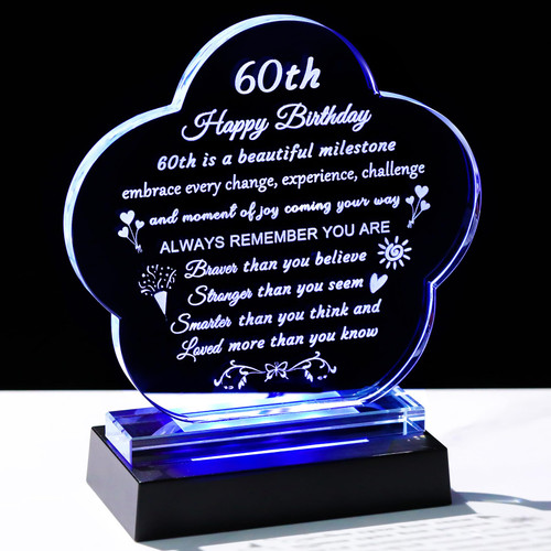 60th Birthday Gifts for Women Men with Light Base - Gifts for 60 Year Old Women Mom Friends Sisters Wife - Happy 60th Birthday Gift Ideas Table Home Decor