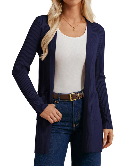 GRACE KARIN Women Sweater Cardigans, Lightweight Long Cardigan, Open Front Travel Jacket Navy Blue L