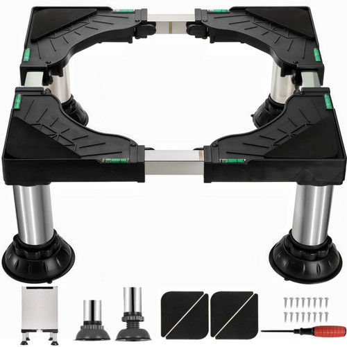 Tlence 8.3"-9.5" Height Mini Fridge Stand, Washing Machine Pedestal with 4 Strong Feet, Adjustable Small Laundry Riser for Dishwasher, Multi-functional Universal Platform for Home Appliance, Black