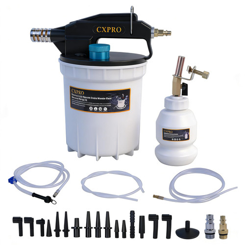 CXPRO 24PCS Brake Bleeder Kit, Vacuum Brake Bleeder Kit with 2L Brake Fluid Extractor and 1L Refilling Bottle, Pressure Clutch Bleeder Kit with 19 Adapters