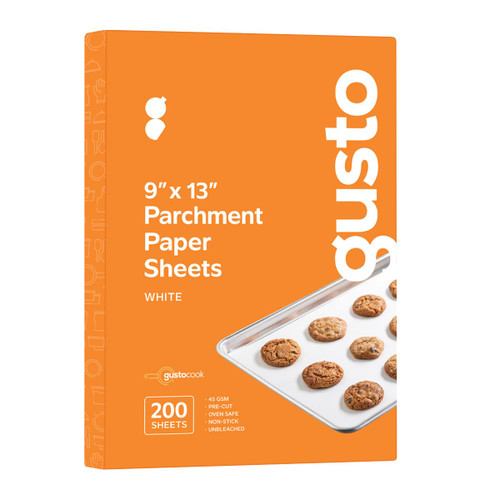 GUSTO [9 x 13 Inch - 200 Count] Pre-Cut Parchment Paper Baking Sheets, Non-Stick, Unbleached, Parchment Paper Sheets for Baking & Cooking - White - Formerly Comfy Package