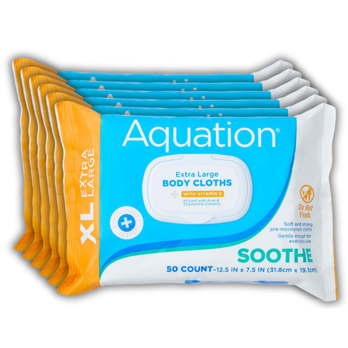 Aquation XL Body Cloth – 12.5x7.5" No-Rinse Cleansing Wipes with Aloe & Vitamin E – Hypoallergenic, For Adults, Kids, Seniors, Postpartum, Caregivers (50 Count / 6 Pack, 300 Total) Aquation XL Body Cloth – 12.5x7.5" No-Rinse Cleansing Wipes with Aloe & Vitamin E – Hypoallergenic, For Adults, Kids, Seniors, Postpartum, Caregivers (50 Count / 6 Pack, 300 Total)