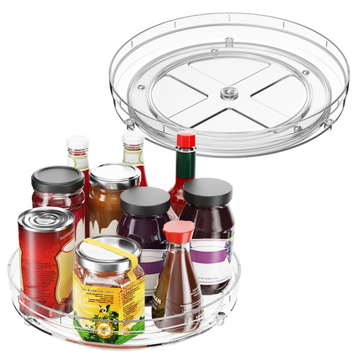 Optish 2 Pack Lazy Susan Organizer, 9.5" Lazy Susan Turntable Spice Rack for Cabinet, Refrigerator Organizer and Storage for Pantry, Closet, Countertop, Non-Skid Fridge Organizers
