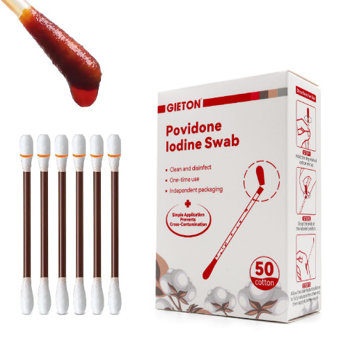 50-Count Disposable Povidone Iodine Swabs, Iodine Cotton swabs, Iodine swabsticks, Wound Care, Gentle Care and Emergency Care for The Whole Family.