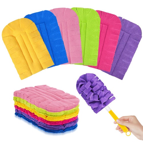 Nicemiya 12 PCS Fleece Reusable Duster Refills for Swiffer, Washable Heavy Duty Duster Pads, 360 Cleaning Pads for Fan, Window, Furniture, Floor(Include 1 Handle)