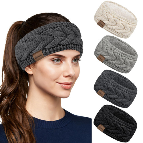 YSense Womens Ear Warmer Headband, 4 Pcs Cable Knit Winter Headbands Fleece Lined Ear Warmers Stocking Stuffers Gifts for Women YSense Womens Ear Warmer Headband, 4 Pcs Cable Knit Winter Headbands Fleece Lined Ear Warmers Stocking Stuffers Gifts for Women