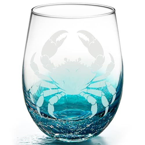 OWATRKDEY Crab Stemless Wine Glass: Hand Blown Beach Wine Glasses Birthday Gifts for Women, Crab Lovers 18 Ounces - Set of 1 OWATRKDEY Crab Stemless Wine Glass: Hand Blown Beach Wine Glasses Birthday Gifts for Women, Crab Lovers 18 Ounces - Set of 1