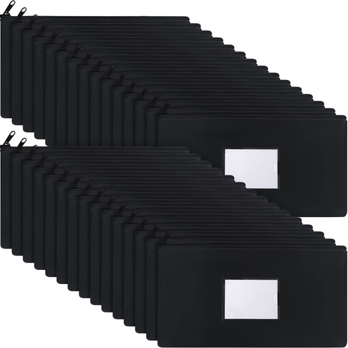 30 Pieces Money Bank Bag with Zipper Pouch for Cash 11 x 6 Inch Security Bank Deposit Bag with Clear Window Leatherette Money Cash Coin Wallet(Black)