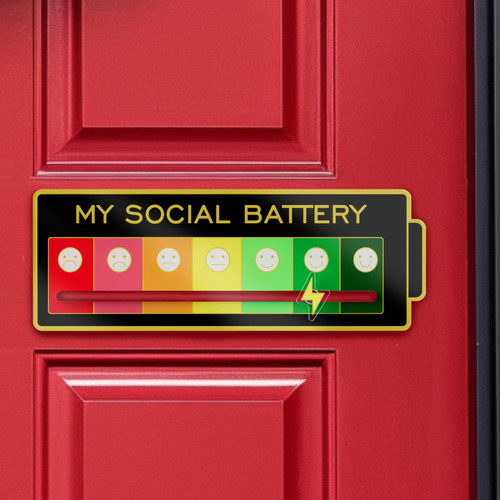 Acrylic Mood Door Sign for Creative Home Decor ，7 Emotion Expressions, Social Battery Door Sign，Decorative Wall Art for Home and Office. (Black)