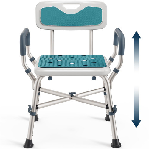 Shower Chair for Elderly and Disabled (450lb) with Padded Armrests and Back, Adjustable Height Shower Seat, Heavy Duty Shower Chairs for Inside Shower, Handicap - Teal
