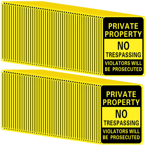 Yaocom 100 Pcs Private Property No Trespassing Sign 7 x 10 Inch Metal Violators Will Be Prosecuted Signs Bulk Aluminum Weatherproof for Indoor or Outdoor(Yellow)