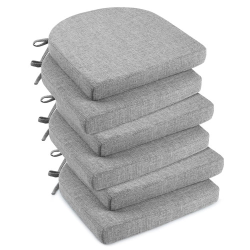 downluxe Indoor Chair Cushions for Dining Chairs, Soft and Comfortable Textured Foam Kitchen Chair Pads with Ties and Non-Slip Backing, 16" x 16" x 2", Light Grey, 6 Pack