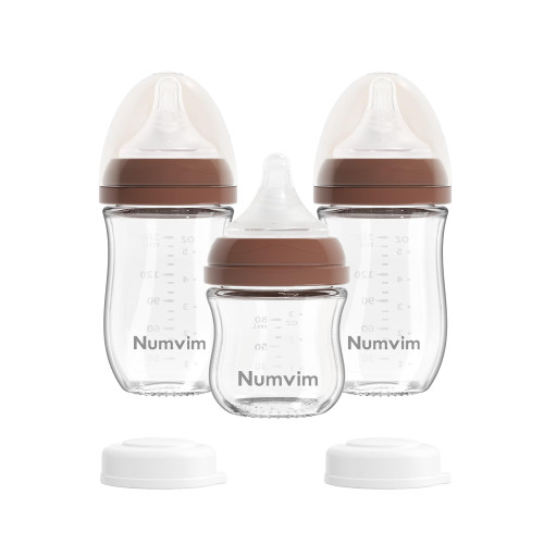 Numvim Natural Glass Baby Bottles Gentle & Extra Slow Flow, Newborn Breastfeeding Bottle with Anti Colic Nipple for 0 Months Babies, 3 Packs (Brown (3 Ounce + 5 Ounce), 1 Count (Pack of 3)) Numvim Natural Glass Baby Bottles Gentle & Extra Slow Flow, Newborn Breastfeeding Bottle with Anti Colic Nipple for 0 Months Babies, 3 Packs (Brown (3 Ounce + 5 Ounce), 1 Count (Pack of 3))