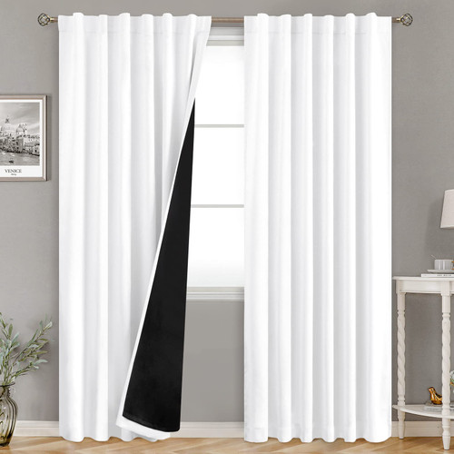 BGment 100% Blackout 80 Inch Curtains with Thermal Insulation Liner, Rod Pocket and Back Tab Double Layer Room Darkening Window Treatment Curtain for Living Room (52 x 80 Inch, 2 Panels, Pure White)