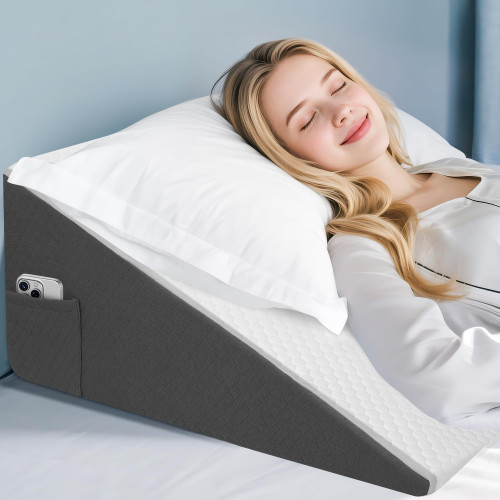 DiffPacky 12 inch Bed Wedge Pillow for Sleeping, Reading & Resting, Cooling Memory Foam Incline Pillow Wedge for Adults Seniors, Ideal for Couch, Bedroom & Living Room, Removable Washable Cover