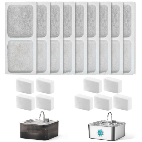 Dog Cat Pet Water Fountain Filter Replacement 9 Packs - Activated Carbon & Ion Exchange Resin Filters with Pump Foam Sponges - Compatible with FUKUMARU 7L Automatic Water Fountain