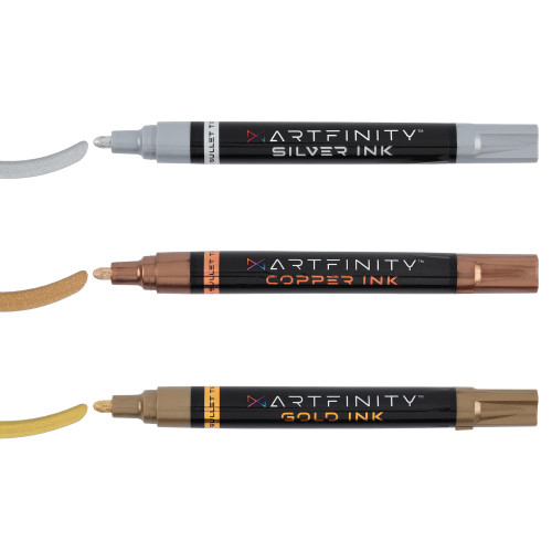 Artfinity Rich Metallic Markers - Professional Metallic Markers for Artists, Drawing, Calligraphy, & More! - [Assorted Colors - Bullet Set of 3]
