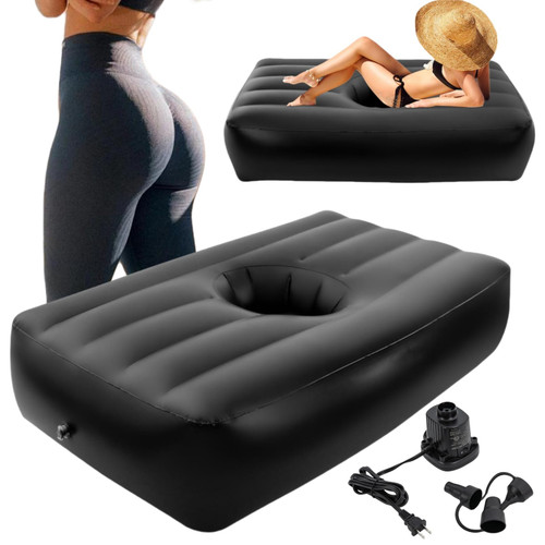 ZERNEIL Upgraded BBL Mattress Bed, Thickened Post Surgery Recovery Bed with Hole, Bed Brazilian Butt Lift Foldable PVC Inflatable with Reusable Electric Air Pump, 72×40×17in (Black)