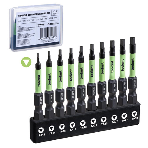 toolant Triangle Screwdriver Set,S2 Steel Triangle Bit Set(2" long Magnetic Heads),1/4 Hex-Shank Tamper-Proof Security Bit Set,Sizes: TA12,TA14,TA16,TA18,TA20,TA23,TA25,TA27 (x2),TA30