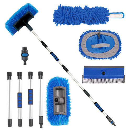 72" Car Wash Brush with Long Handle, On/Off Switch for Car RV Truck Boat Washing Brush, Complete Cleaning Kit with Car Wash Mop Windshield Squeegee Multifunctional Wash Brush