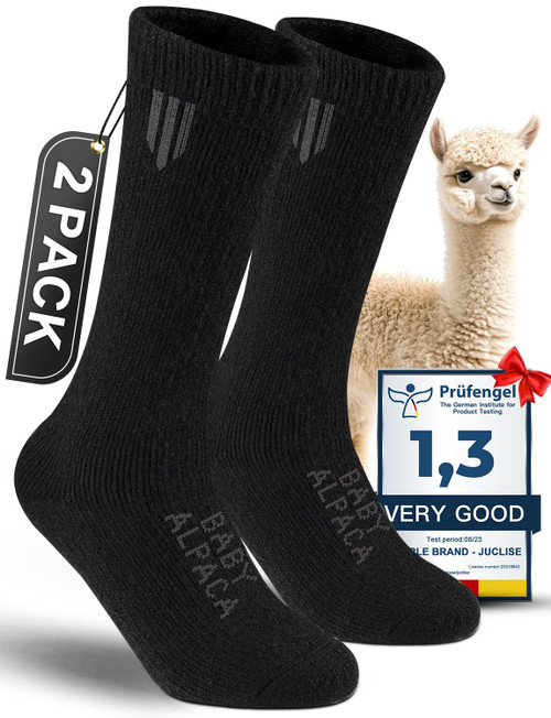 Juclise Men's Thermal Alpaca Crew Socks, Thick Winter Socks (US, Alpha, Large, Regular, Regular, Black)
