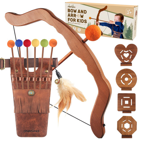 Ohanniewa Bow and Arrow for Kids Wooden Archery Toy for Aged 3+, Archery Set with 6 Arrows,Targets and Quiver, Indoor and Outdoor Toys for Children Boys & Girls Ohanniewa Bow and Arrow for Kids Wooden Archery Toy for Aged 3+, Archery Set with 6 Arrows,Targets and Quiver, Indoor and Outdoor Toys for Children Boys & Girls
