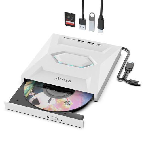 Alxum USB DVD Drive External - Type-C USB 3.0 CD Burner with SD Slot & USB Ports DVD 8X CD 24X Super Fast Speed DVD Player for Laptop/PC/Window/Mac OS/Linux/Vista Alxum USB DVD Drive External - Type-C USB 3.0 CD Burner with SD Slot & USB Ports DVD 8X CD 24X Super Fast Speed DVD Player for Laptop/PC/Window/Mac OS/Linux/Vista