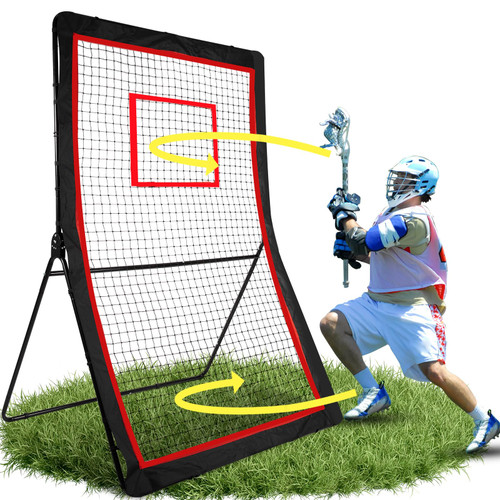 Lacrosse Rebounder Net,5x7ft Volleyball Rebounder with 5 Adjust Angles,1 Carry Bag,Pitch Back Net Fix by 6 Ground Stake,Baseball Bounce Back Net for Lacrosse,Baseball,Volleyball,Soccer Training
