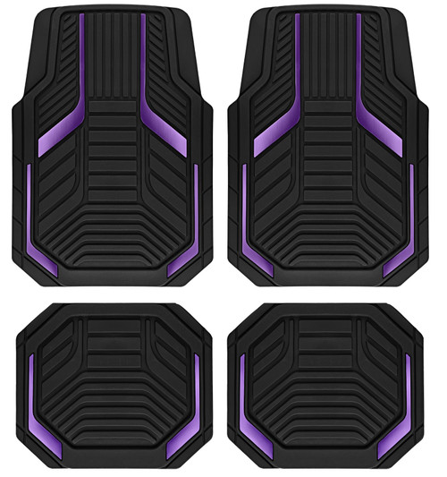 PIC AUTO Heavy Duty Rubber Floor Mats, Purple Aluminum Film Car Mats Set, Front and Rear Car Mats with Anti-Slip Backing, All Weather Protection, Trim-to-Fit for Automotive SUV, Sedan, Van