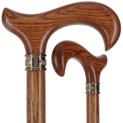Royal RC Canes Genuine Oak Wood Derby Walking Cane - Stylish Brass Embossed Collar - Elegant Walking Cane for Men and Women