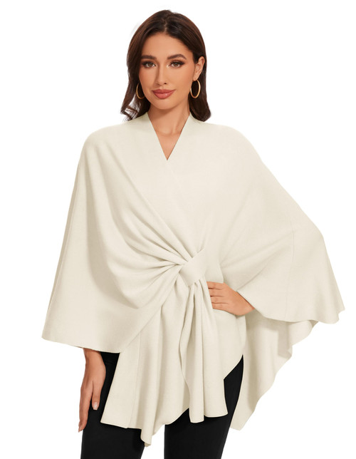 LuckyBelle Womens Shawl Wraps Knitted Poncho Sweater Cross Front Cape Elegant Soft Warm for Fall Winter Spring,White