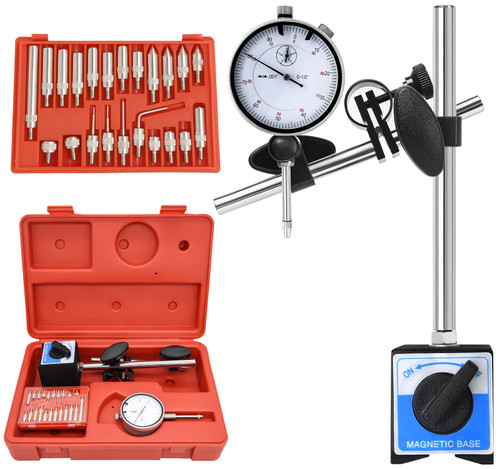 Dial Indicator with Magnetic Base and Point Precision Inspection Set, Dial Test Indicator Long Arm 0-1" Professional Gauge 0.001", Magnetic Dial Indicator Base Holder with Fine Adjustment