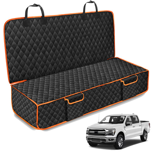 XHRING Dog Car Seat Cover for Ford F150 F-150 F250 F350 Superduty Truck Back Seat Accessories 2000-2025 2026, Lariat/King Ranch/Platinum/Raptor/Lightning Scratchproof Pet Bench Backseat Covers Orange