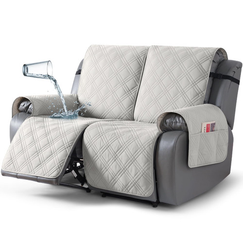 TAOCOCO 100% Waterproof Loveseat Recliner Cover with Straps, Split Loveseat Covers for Reclining loveseat, Non Slip Reclining Sofa Cover Furniture Protector for Kids, Pets(2 Seater, Off White)