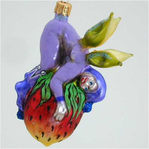 A Bit of Britain Violet Fairy On Strawberry - Polish Blown Glass Christmas Ornament